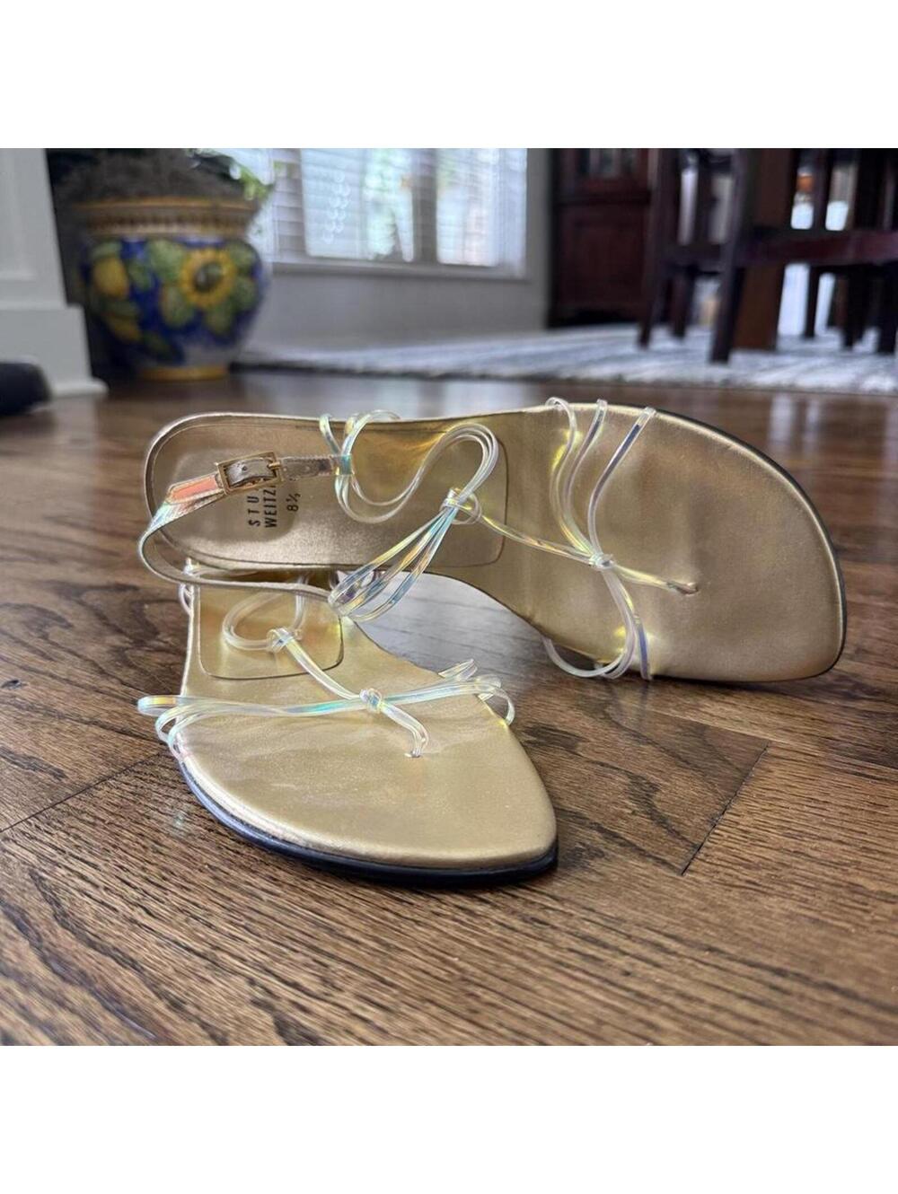 ✨ Stuart Weitzman Jelly Strap Sandals 8.5 Gold Iridescent Y2K